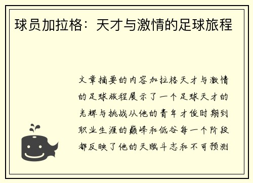 球员加拉格：天才与激情的足球旅程