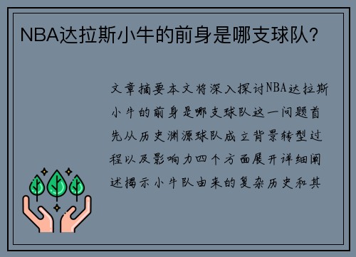 NBA达拉斯小牛的前身是哪支球队？